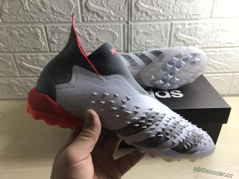 Men's Adidas Predator Freak+ TF Artificial Turf High-Tops Football Shoes - White/Grey/Red
