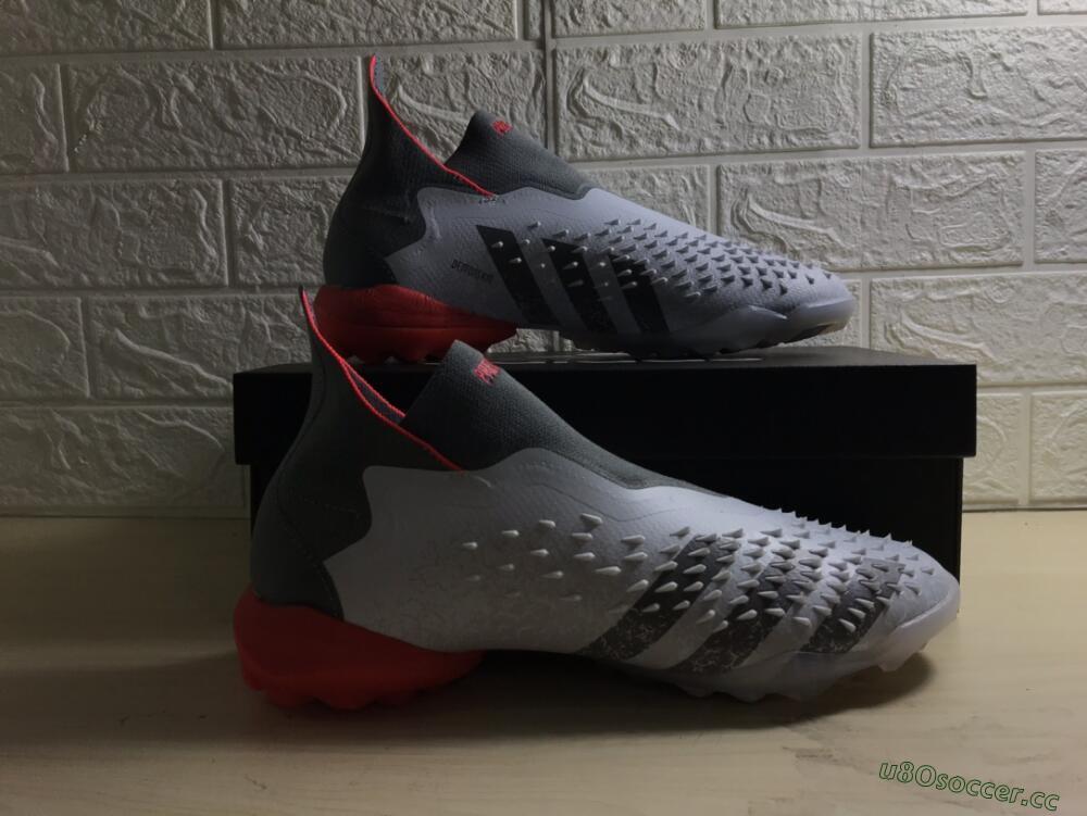 Men's Adidas Predator Freak+ TF Artificial Turf High-Tops Football Shoes - White/Grey/Red