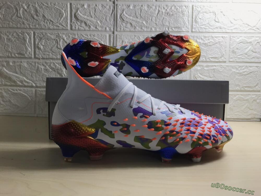 Men's Adidas Predator Freak.1 FG Firm Ground High-Tops Football Boots - White/Rainbow