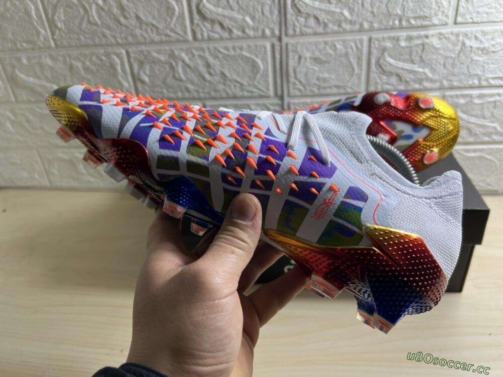 Unisex Adidas Predator Freak.1 Low FG Firm Ground High-Tops Football Boots - White/Blue/Orange/Gold