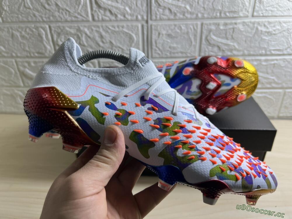 Unisex Adidas Predator Freak.1 Low FG Firm Ground High-Tops Football Boots - White/Blue/Orange/Gold