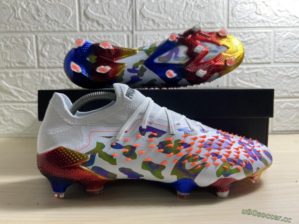 Unisex Adidas Predator Freak.1 Low FG Firm Ground High-Tops Football Boots - White/Blue/Orange/Gold
