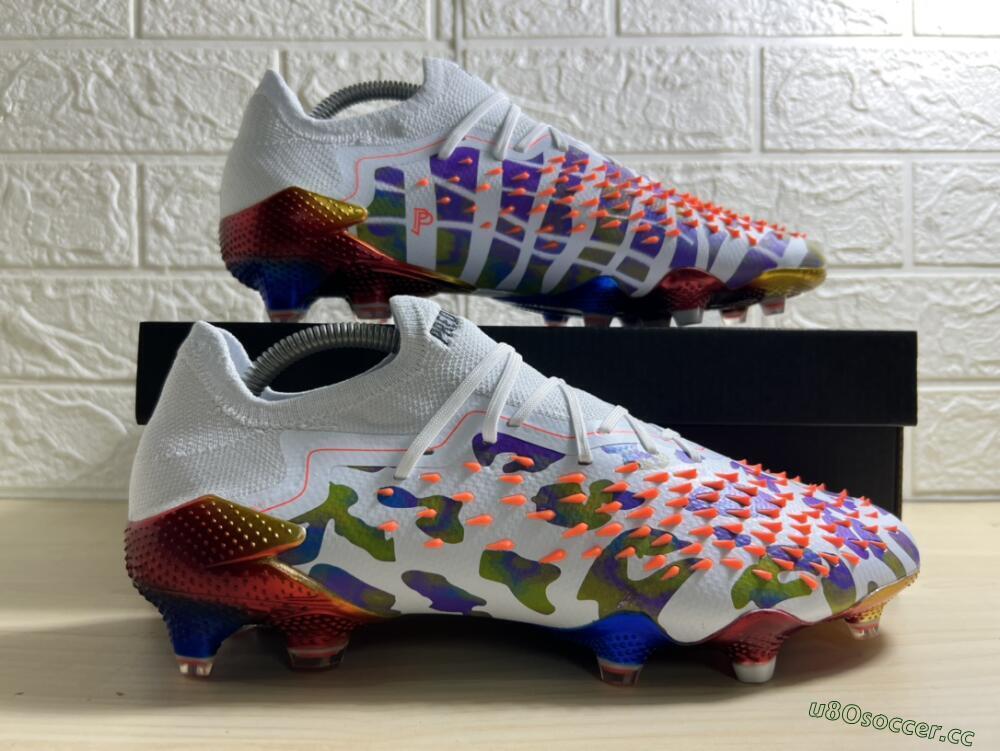 Unisex Adidas Predator Freak.1 Low FG Firm Ground High-Tops Football Boots - White/Blue/Orange/Gold