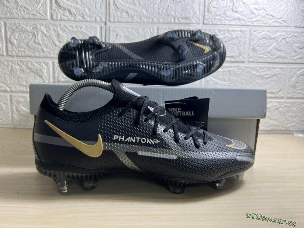Men's Nike Phantom GT 2 FG Firm Ground Low-Tops Football Boots - Black/Silver/Gold