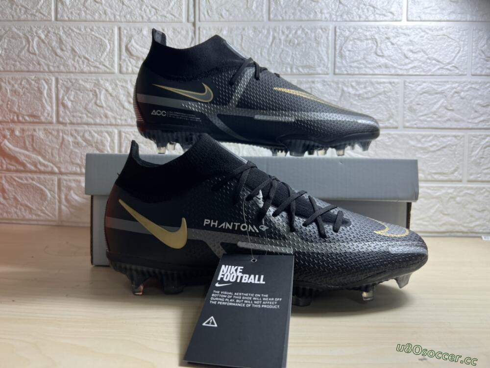 Men's Nike Phantom GT 2 DF FG Firm Ground High-Tops Football Boots - Black/Silver/Gold