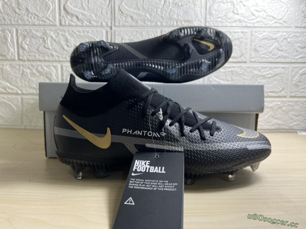Men's Nike Phantom GT 2 DF FG Firm Ground High-Tops Football Boots - Black/Silver/Gold