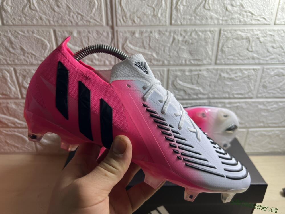 Men's Adidas Predator Edge.1 FG Firm Ground High-Tops Football Boots - White/Pink
