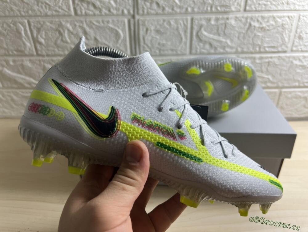 Men's Nike Phantom GT 2 DF Elite FG Firm Ground High-Tops Football Boots - White/Green