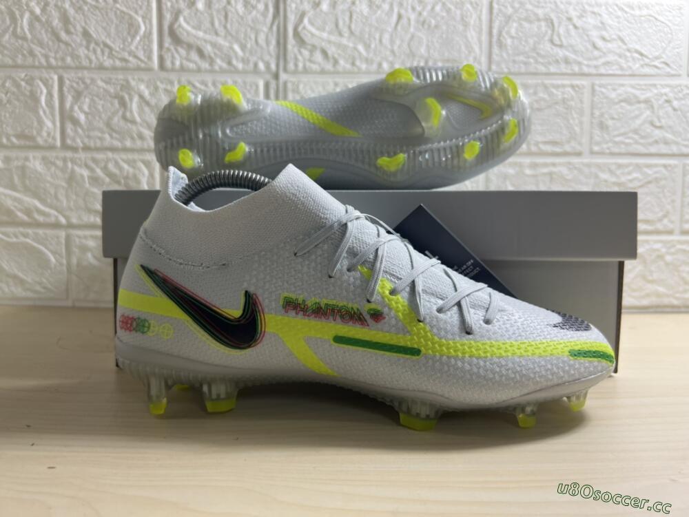 Men's Nike Phantom GT 2 DF Elite FG Firm Ground High-Tops Football Boots - White/Green