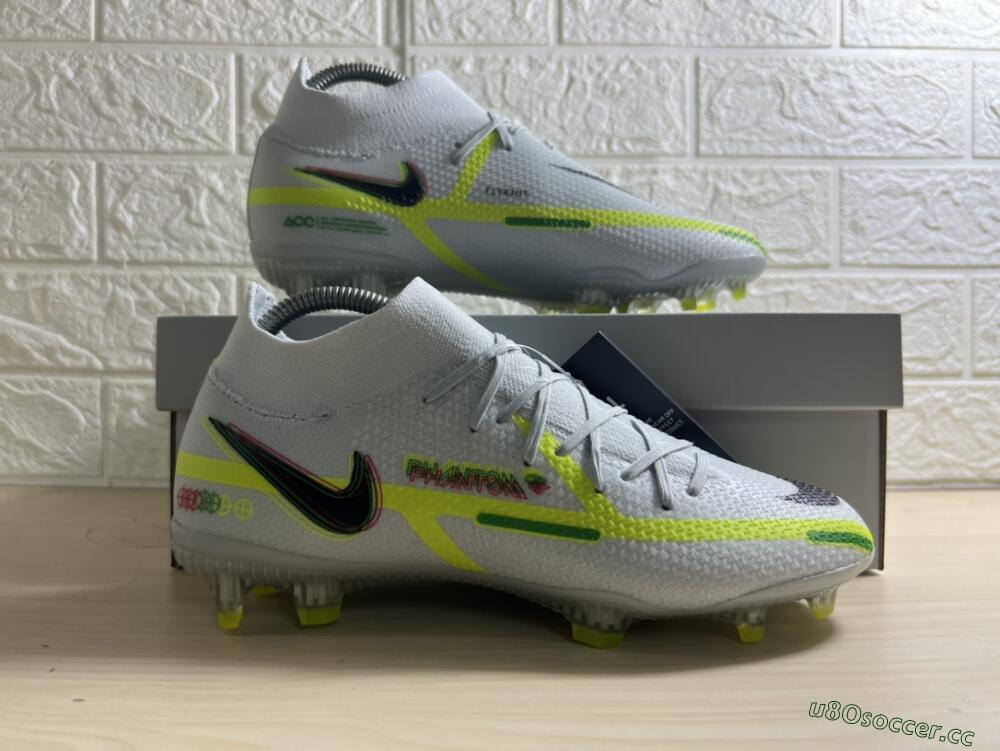 Men's Nike Phantom GT 2 DF Elite FG Firm Ground High-Tops Football Boots - White/Green