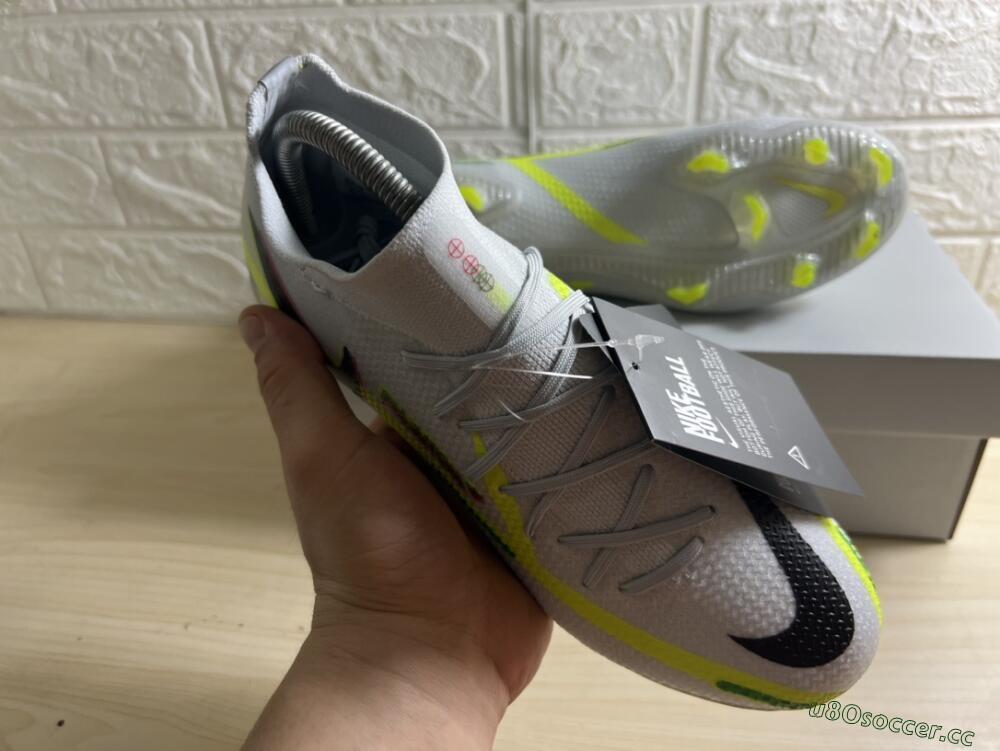 Men's Nike Phantom GT 2 DF Elite FG Firm Ground High-Tops Football Boots - White/Green