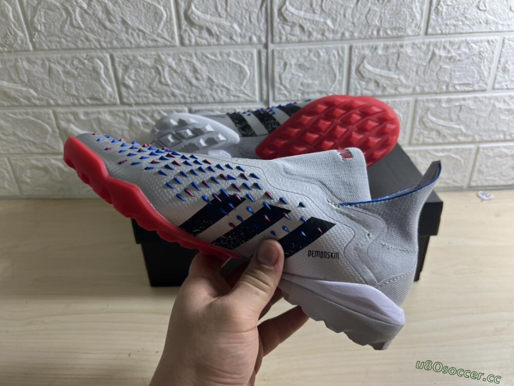 Unisex Adidas Predator Freak+ TF Artificial Turf High-Tops Football Shoes - Silver/Blue/Red