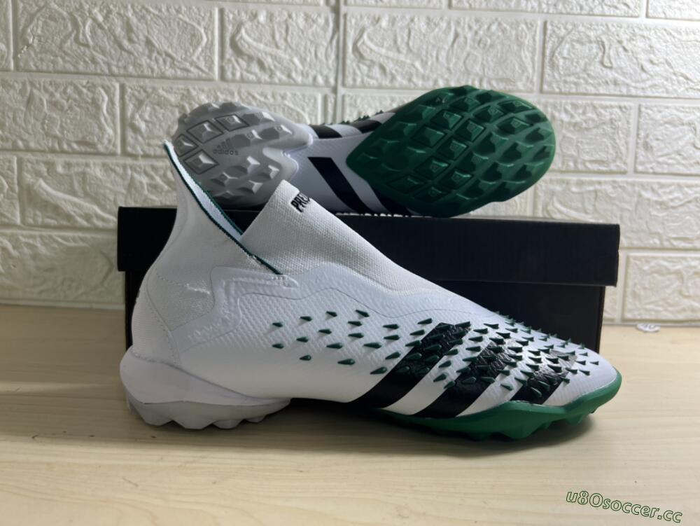 Men's Adidas Predator Freak+ TF Artificial Turf High-Tops Football Shoes - White/Green/Black