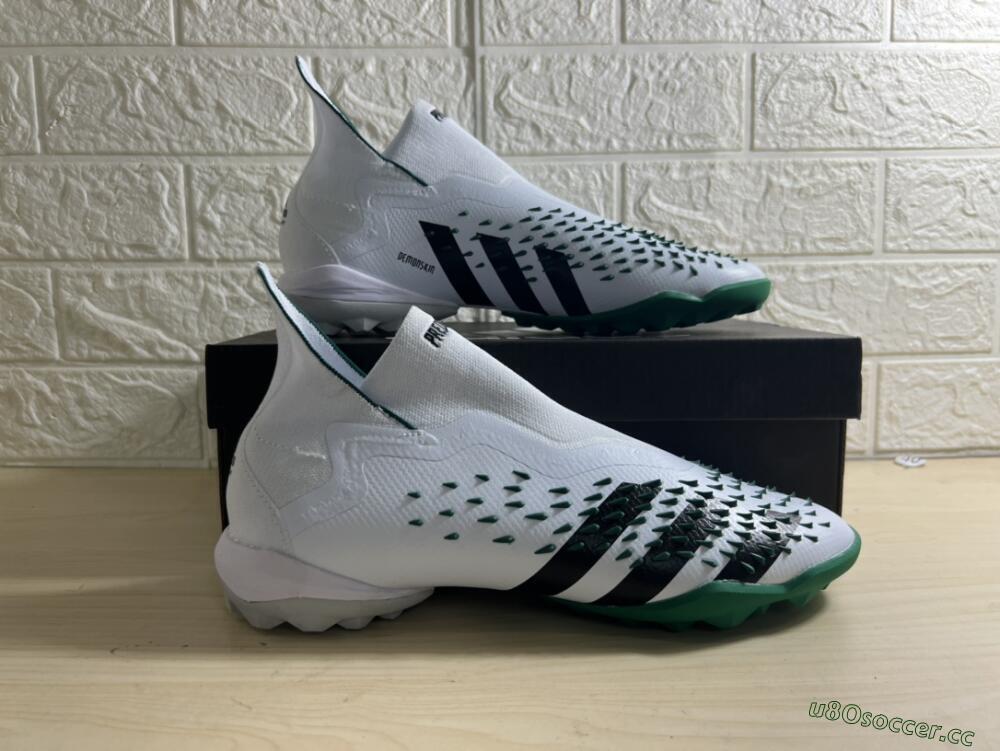 Men's Adidas Predator Freak+ TF Artificial Turf High-Tops Football Shoes - White/Green/Black
