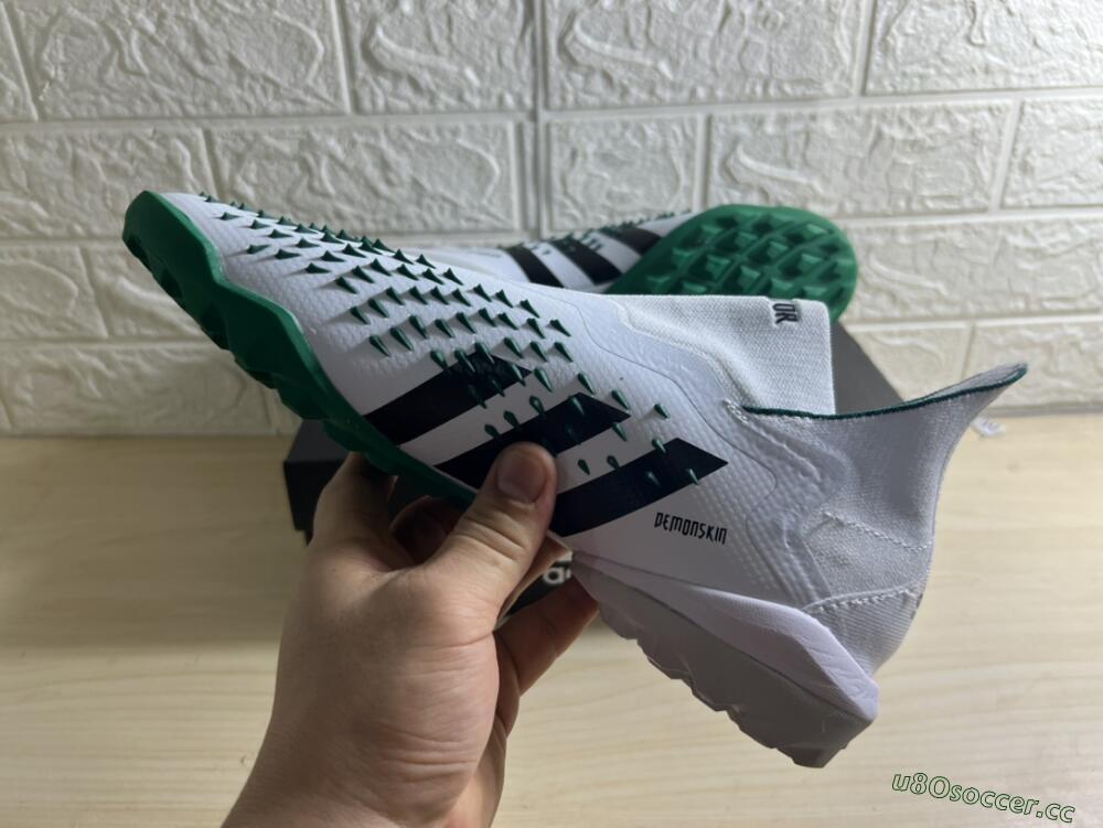 Men's Adidas Predator Freak+ TF Artificial Turf High-Tops Football Shoes - White/Green/Black
