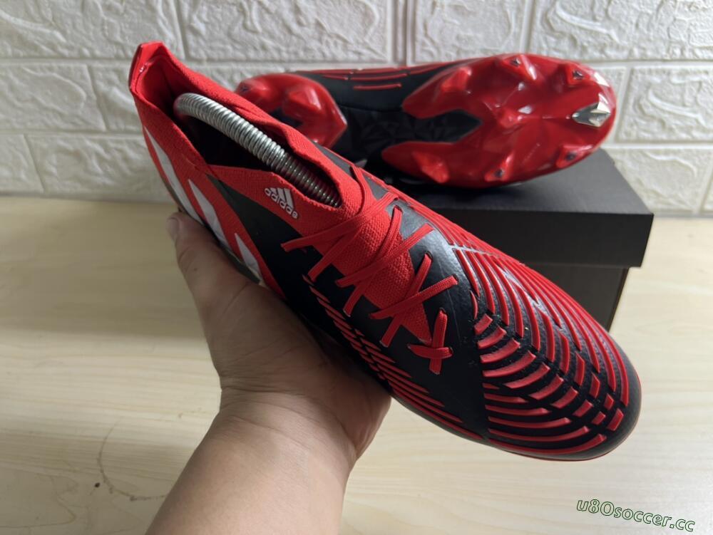 Men's Adidas Predator Edge Geometric.1 FG Firm Ground High-Tops Football Boots - Red/Black/White