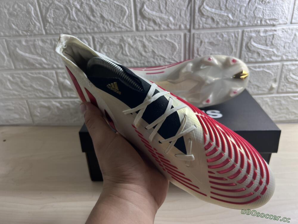Men's Adidas Predator Edge.1 Low FG Firm Ground Low-Tops Football Boots - White/Red