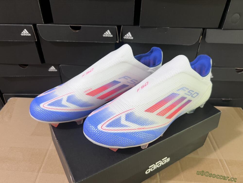 Men's Adidas F50 Adizero FG Firm Ground Low-Tops Football Boots - White/Blue/Orange