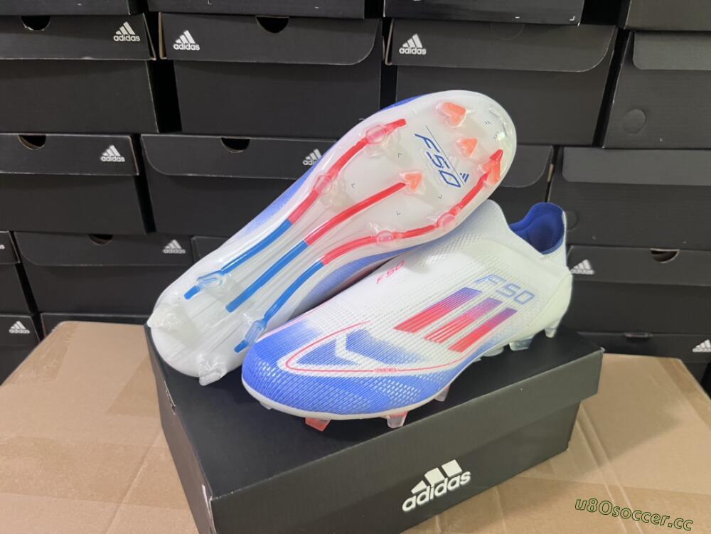 Men's Adidas F50 Adizero FG Firm Ground Low-Tops Football Boots - White/Blue/Orange
