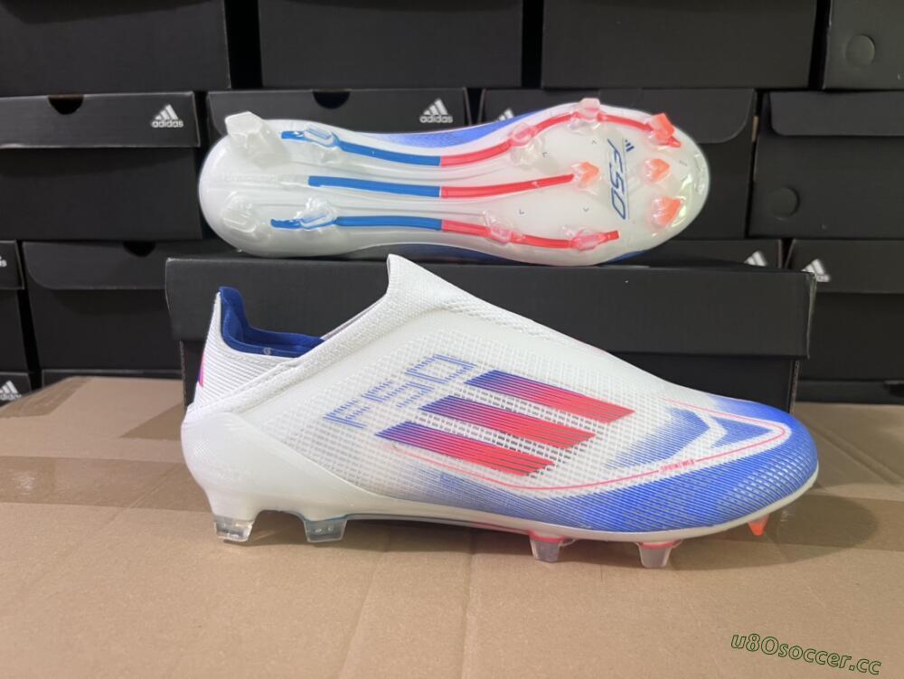Men's Adidas F50 Adizero FG Firm Ground Low-Tops Football Boots - White/Blue/Orange