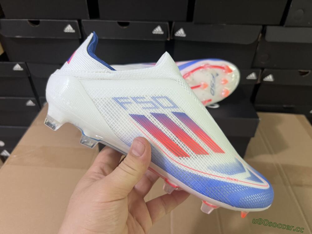 Men's Adidas F50 Adizero FG Firm Ground Low-Tops Football Boots - White/Blue/Orange