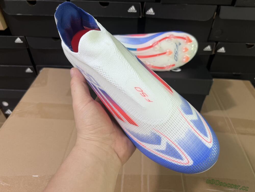 Men's Adidas F50 Adizero FG Firm Ground Low-Tops Football Boots - White/Blue/Orange