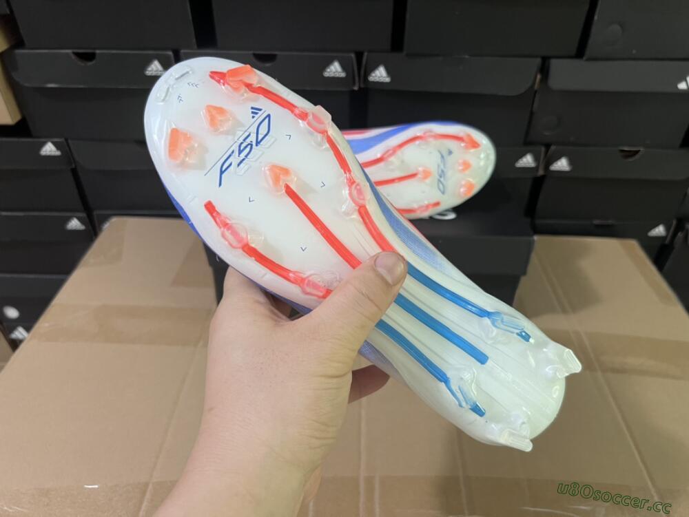 Men's Adidas F50 Adizero FG Firm Ground Low-Tops Football Boots - White/Blue/Orange
