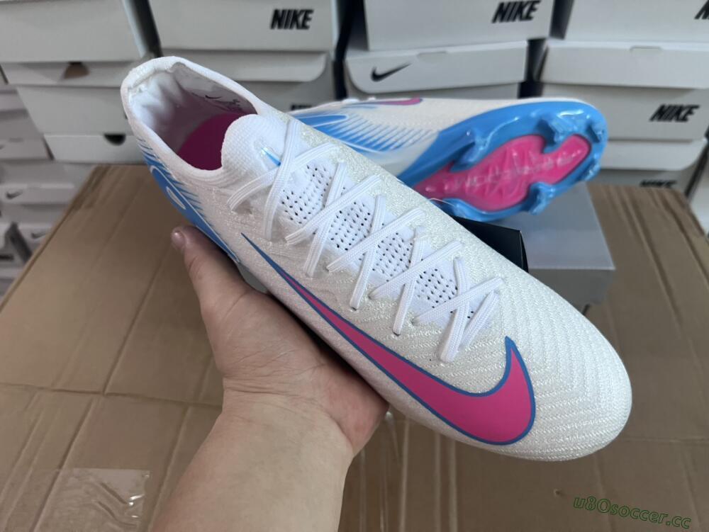 Men's Nike Air Zoom Mercurial Vapor 16 Elite FG Firm Ground Low-Tops Football Boots - White/Pink/Blue