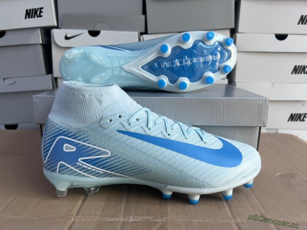 Unisex Nike Air Zoom Mercurial Superfly 10 Elite AG Artificial Grass High-Tops Football Boots - Jade/Beige/Blue