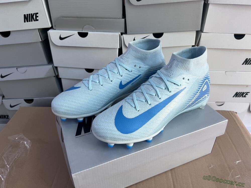 Unisex Nike Air Zoom Mercurial Superfly 10 Elite AG Artificial Grass High-Tops Football Boots - Jade/Beige/Blue