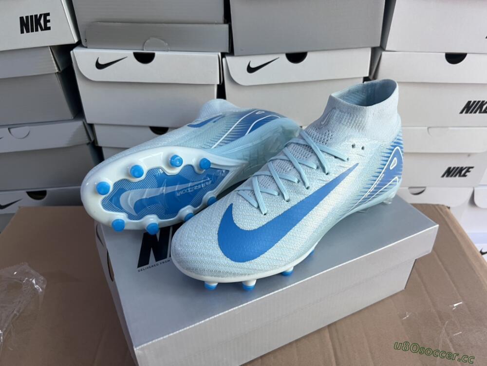 Unisex Nike Air Zoom Mercurial Superfly 10 Elite AG Artificial Grass High-Tops Football Boots - Jade/Beige/Blue