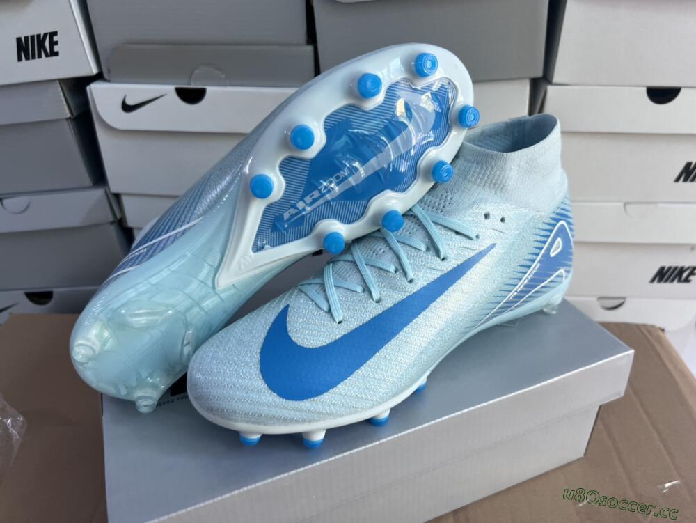 Unisex Nike Air Zoom Mercurial Superfly 10 Elite AG Artificial Grass High-Tops Football Boots - Jade/Beige/Blue
