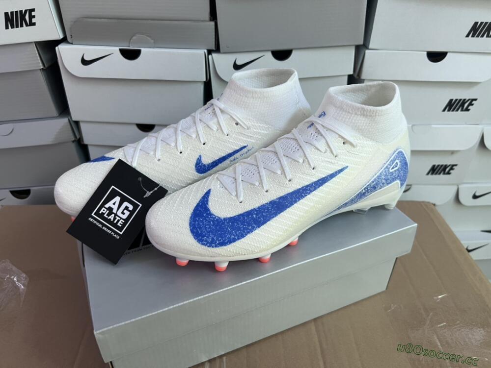 Unisex Nike Air Zoom Mercurial Superfly 10 Elite AG Artificial Grass High-Tops Football Boots - Beige/Blue