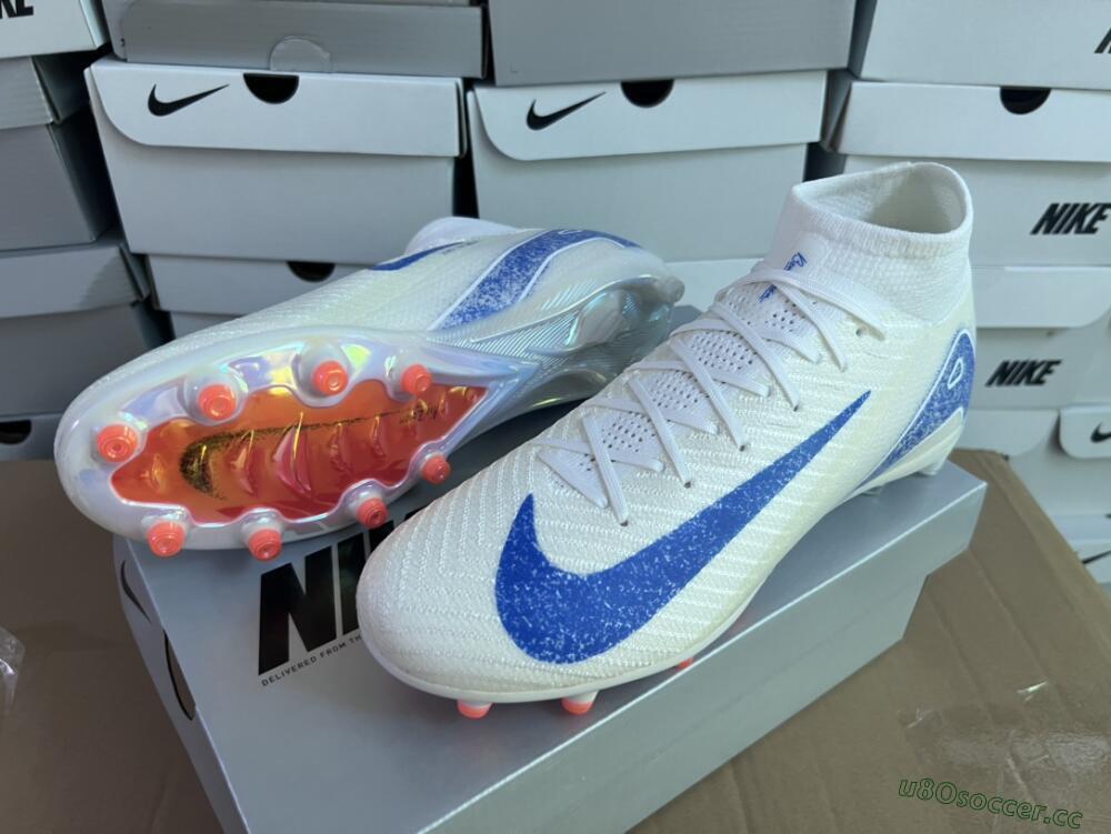 Unisex Nike Air Zoom Mercurial Superfly 10 Elite AG Artificial Grass High-Tops Football Boots - Beige/Blue