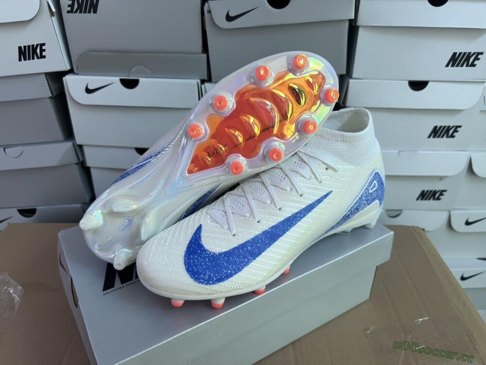 Unisex Nike Air Zoom Mercurial Superfly 10 Elite AG Artificial Grass High-Tops Football Boots - Beige/Blue