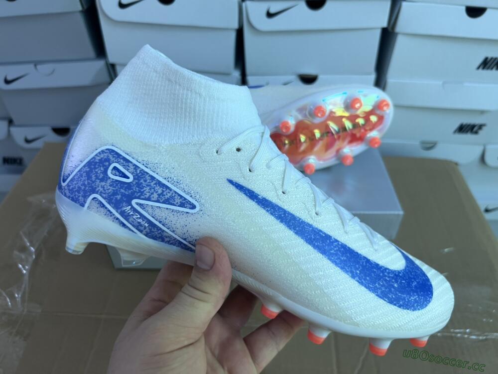 Unisex Nike Air Zoom Mercurial Superfly 10 Elite AG Artificial Grass High-Tops Football Boots - Beige/Blue