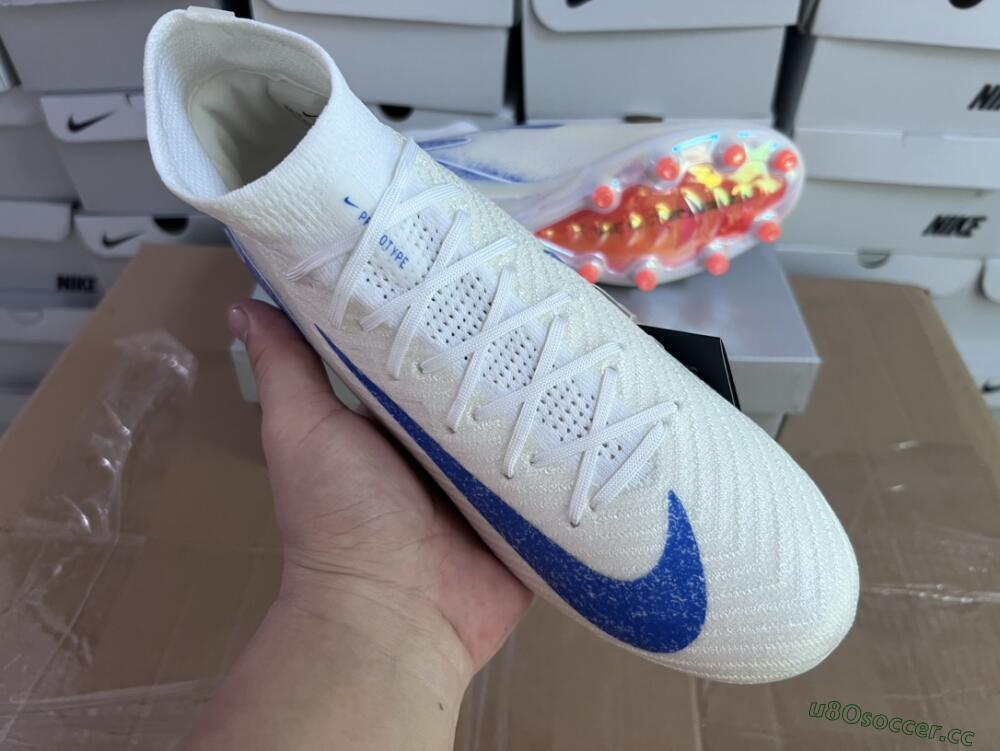 Unisex Nike Air Zoom Mercurial Superfly 10 Elite AG Artificial Grass High-Tops Football Boots - Beige/Blue