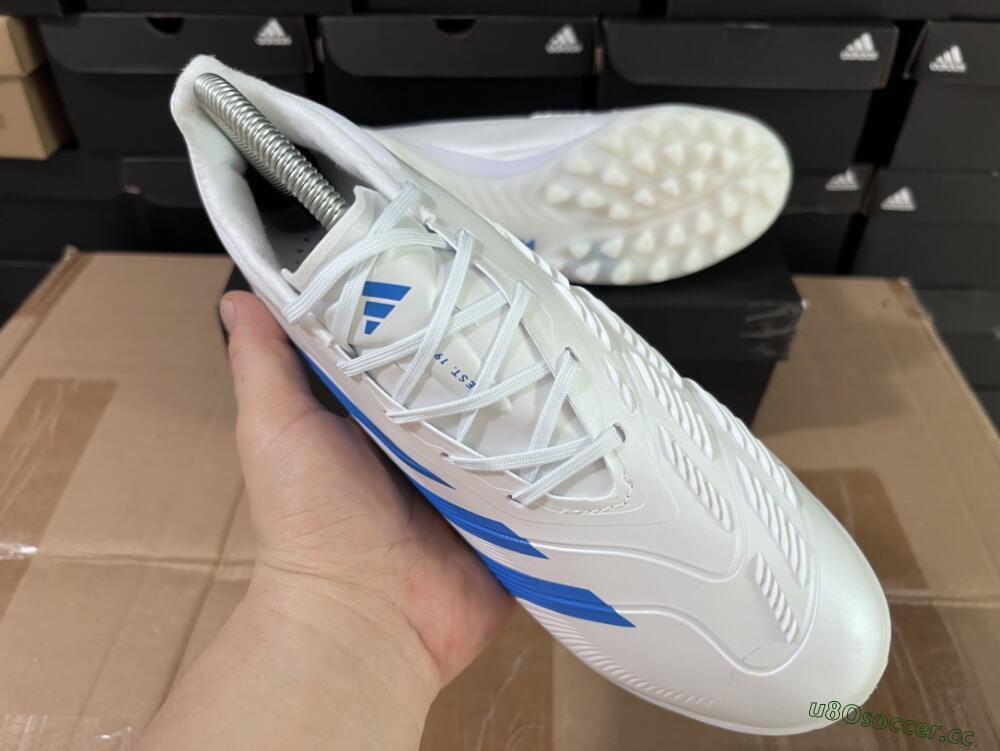 Unisex Adidas Predator 24 Elite TF Artificial Turf Low-Tops Football Shoes - Beige/White/Blue