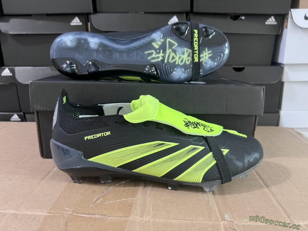 Unisex Adidas Predator Elite Foldover Tongue FG Firm Ground Low-Tops Football Boots - Black/Yellow/Blue