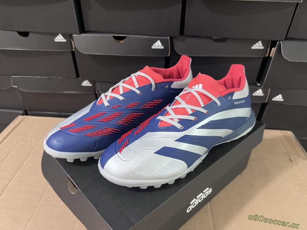 Unisex Adidas Predator 24 Elite TF Artificial Turf Low-Tops Football Shoes - Silver/Blue/Red