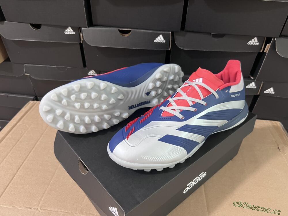 Unisex Adidas Predator 24 Elite TF Artificial Turf Low-Tops Football Shoes - Silver/Blue/Red