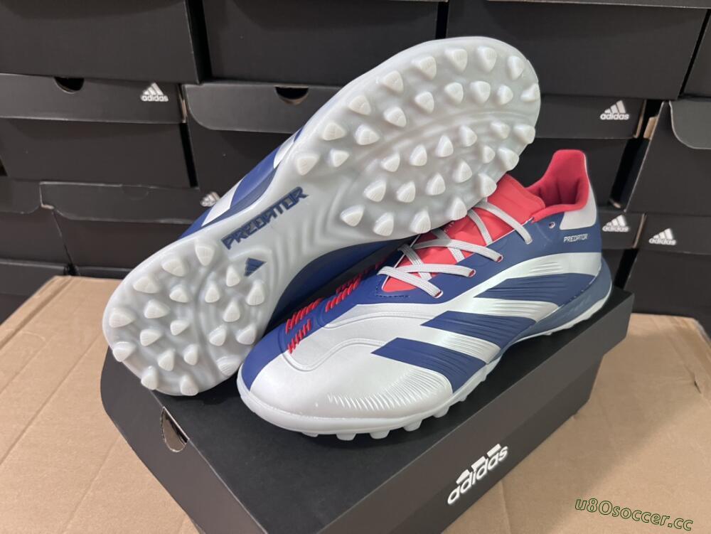 Unisex Adidas Predator 24 Elite TF Artificial Turf Low-Tops Football Shoes - Silver/Blue/Red