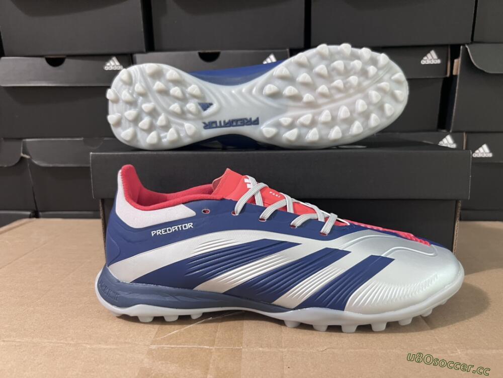 Unisex Adidas Predator 24 Elite TF Artificial Turf Low-Tops Football Shoes - Silver/Blue/Red