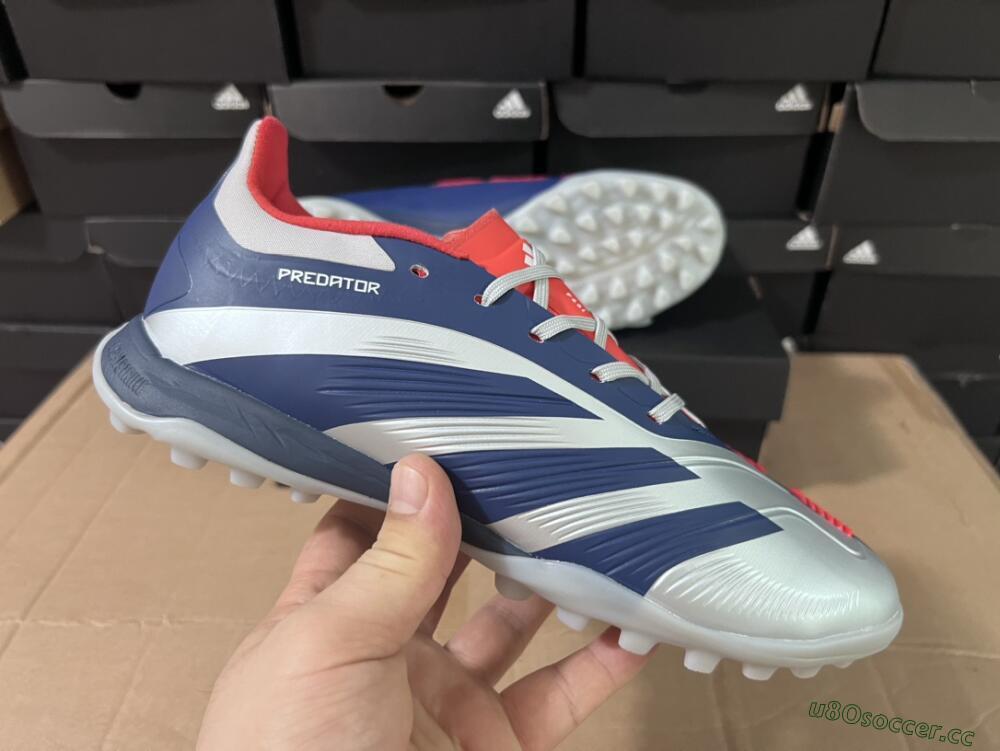 Unisex Adidas Predator 24 Elite TF Artificial Turf Low-Tops Football Shoes - Silver/Blue/Red