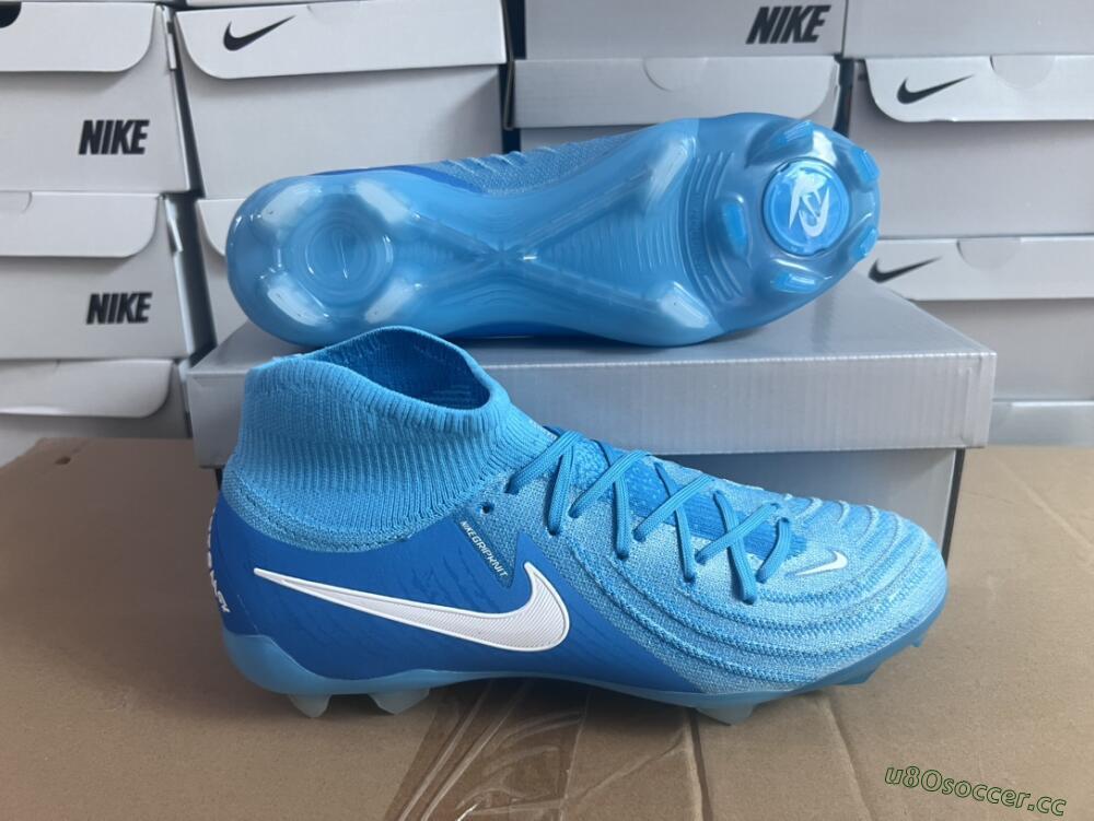 Men's Nike Phantom Luna Elite NU FG Firm Ground High-Tops Football Boots - Light Blue/White