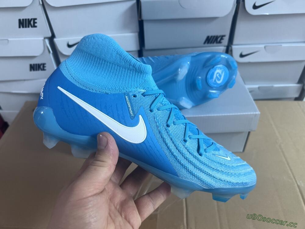 Men's Nike Phantom Luna Elite NU FG Firm Ground High-Tops Football Boots - Light Blue/White