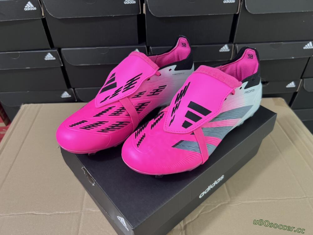 Men's Adidas Predator Elite Foldover Tongue FG Firm Ground Low-Tops Football Boots - Pink/Grey/White