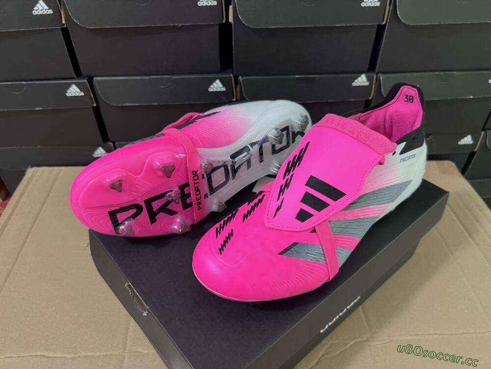 Men's Adidas Predator Elite Foldover Tongue FG Firm Ground Low-Tops Football Boots - Pink/Grey/White