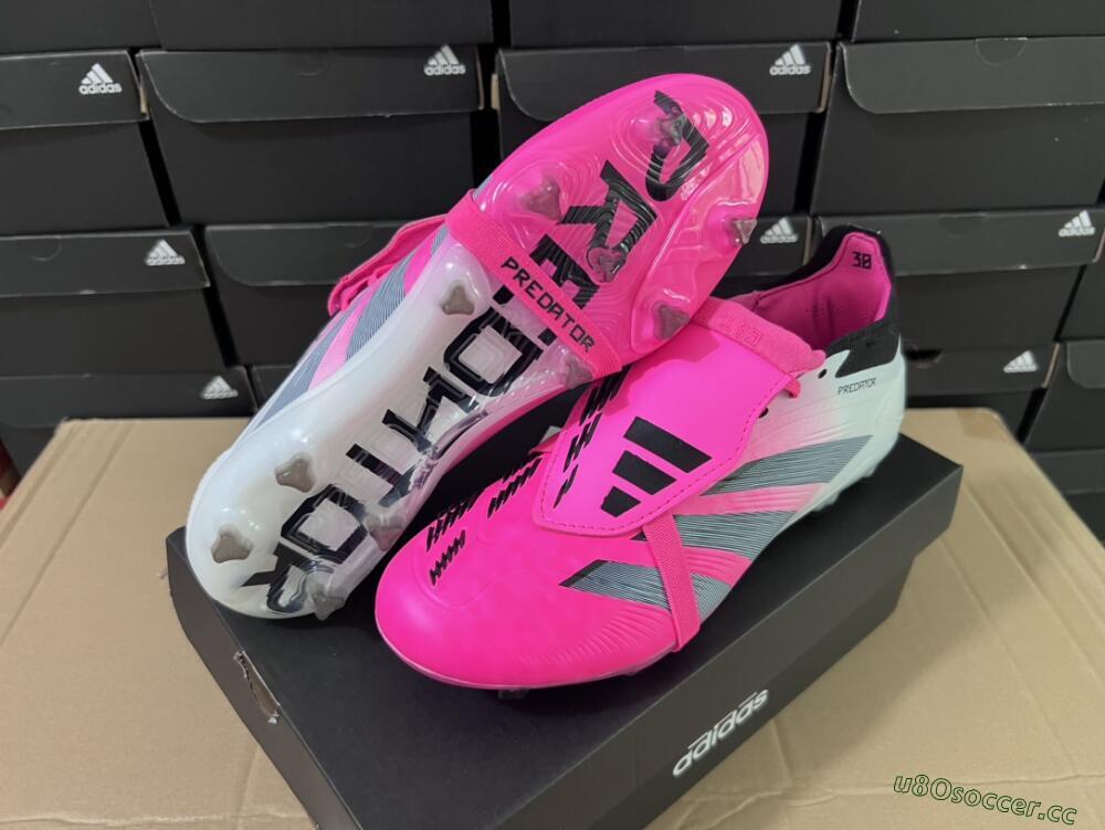 Men's Adidas Predator Elite Foldover Tongue FG Firm Ground Low-Tops Football Boots - Pink/Grey/White