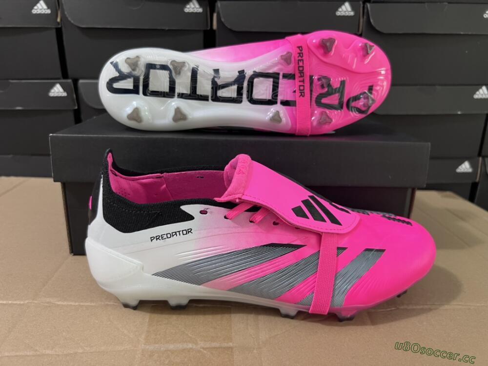 Men's Adidas Predator Elite Foldover Tongue FG Firm Ground Low-Tops Football Boots - Pink/Grey/White